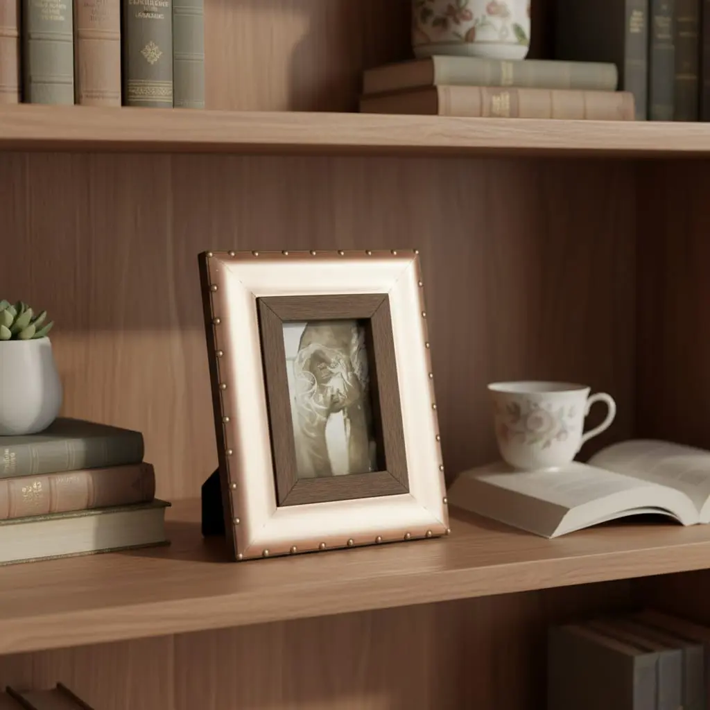 Artisan Rivet Wood & Rose Copper Photo Frame - Industrial Glamour Desk Decor (4 * 6inch)
