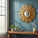 Antique-Inspired Ornate Sunburst Gold Wall Mirror for Entryway MDF Carved