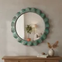 Sophisticated Matte Green  Round Mirror for Vanity – Large Scale