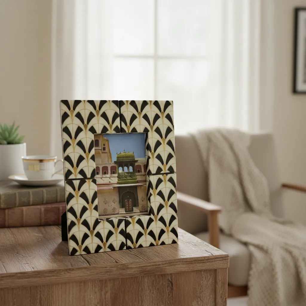 Handcrafted Photo Frame - 4x6 Inch Geometric Art Deco Picture Frame for Tabletop Decor (4 * 6inch)