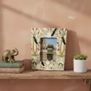 MDF Decal Gold Foiled Peacock & Floral Photo Frame - Traditional Indian Art Style