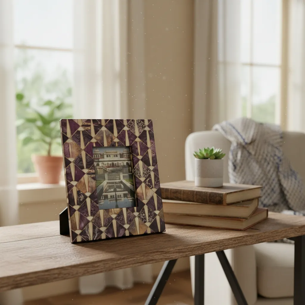 The Lavender Lattice: MDF Decal Geometric Mosaic Frame (4 * 6inch)