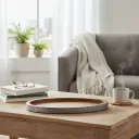 Handcrafted Mango Wood Oval Serving Tray with Industrial Riveted Metal Rim