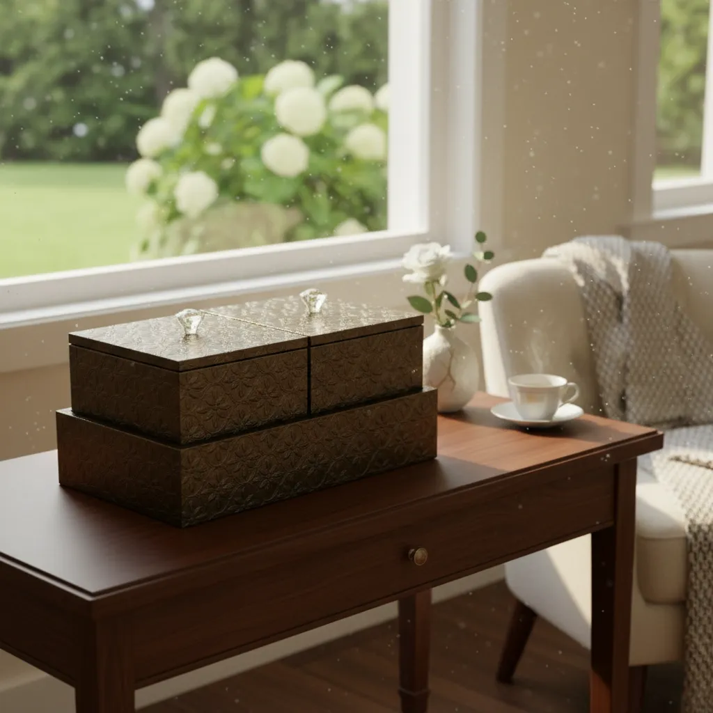 Luxury Metal Embossed Storage Box with Crystal Knob – Tea Bags Box