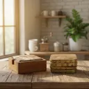 Handcrafted Mango Wood & Brass Coaster Set with Storage Holder