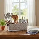 Farmhouse Triple-Compartment Wooden Caddy with Natural Rope Handles