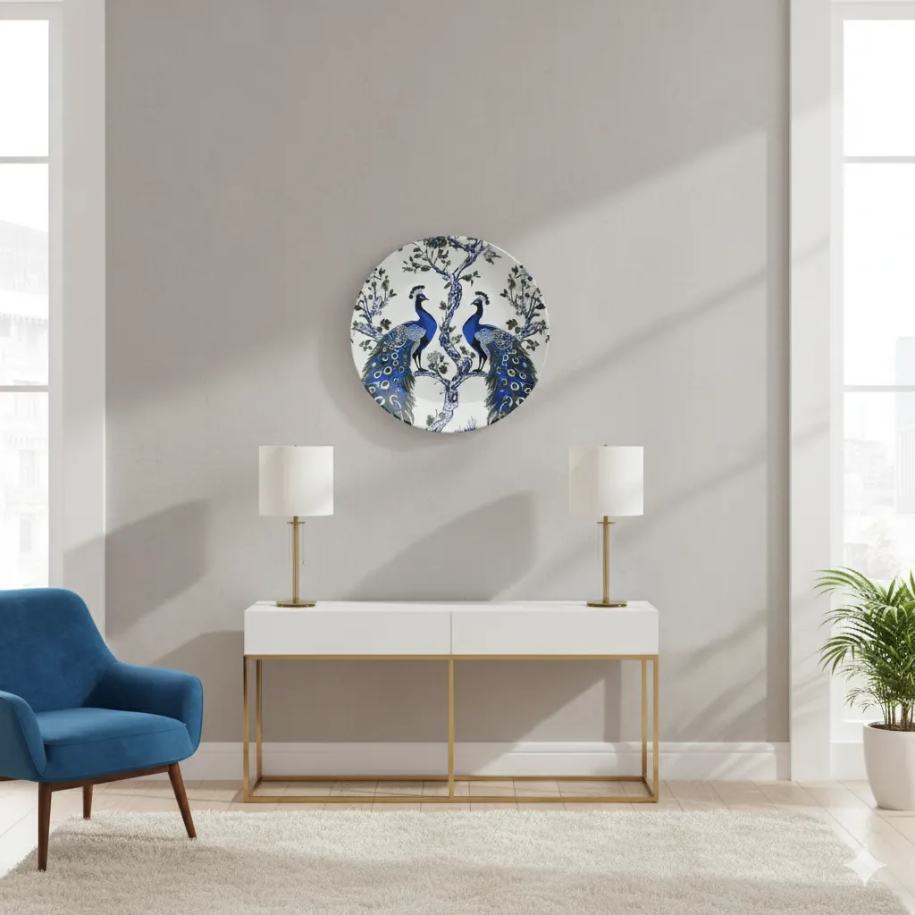 Handcrafted Circular Botanical Wall Art with Vibrant Decal Insert and Enamel Finish