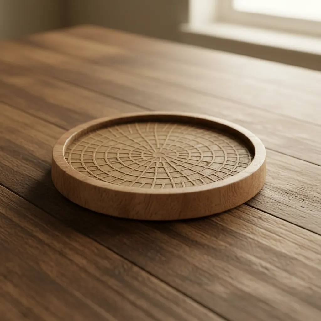 Eco-Friendly Handcrafted Wooden Trivet with Raised Rim & Moisture-Wicking Texture (8*8)