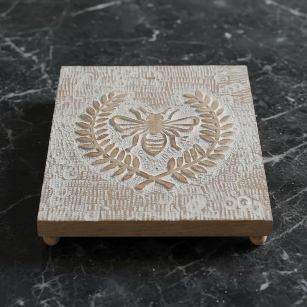 White-Washed Natural Wood Decorative Trivet: 8-Inch Square Display Stand with Elevated Feet (8*8)
