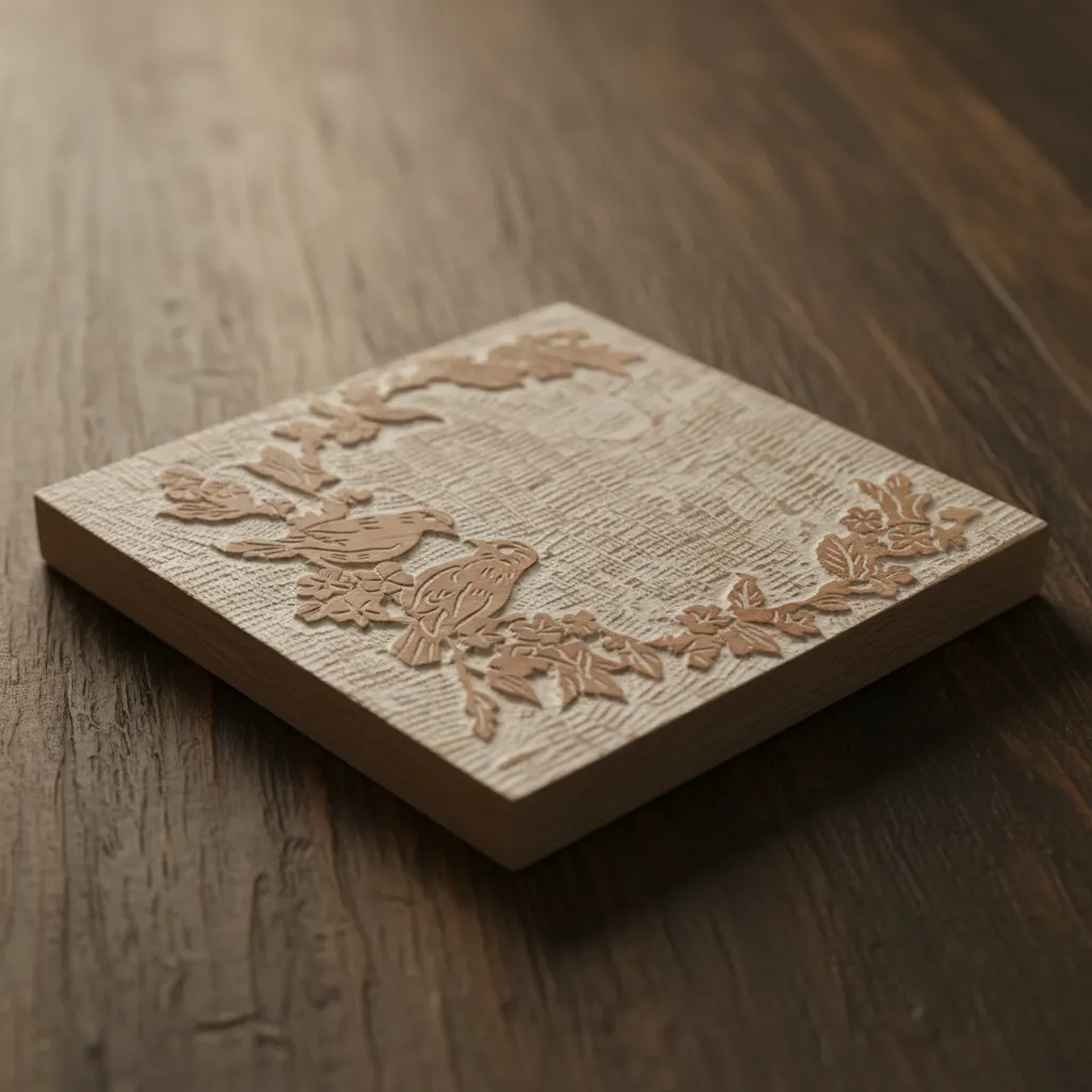 Premium Washed Square Wood Trivet: Hand-Carved Floral & Bird Relief Decorative Hot Pad (8*8)