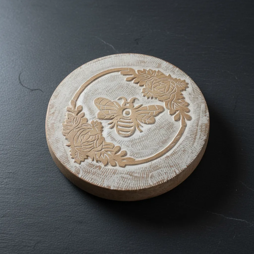 The Honeycomb Caddy: Handcrafted 8x8 Wooden Trivet and Riser with Bee & Laurel Motif (8*8)