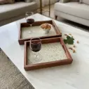 Bohemian Wooden Serving Tray with Elegant Paisley Pattern Inlay