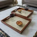Elegant Wooden Serving Tray with Geometric Pattern Inlay