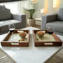 Contemporary Rectangular Wooden Serving Tray with Radial Circle Design