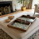 Rustic Chic Rectangular Wooden Serving Tray with Mirrored Base