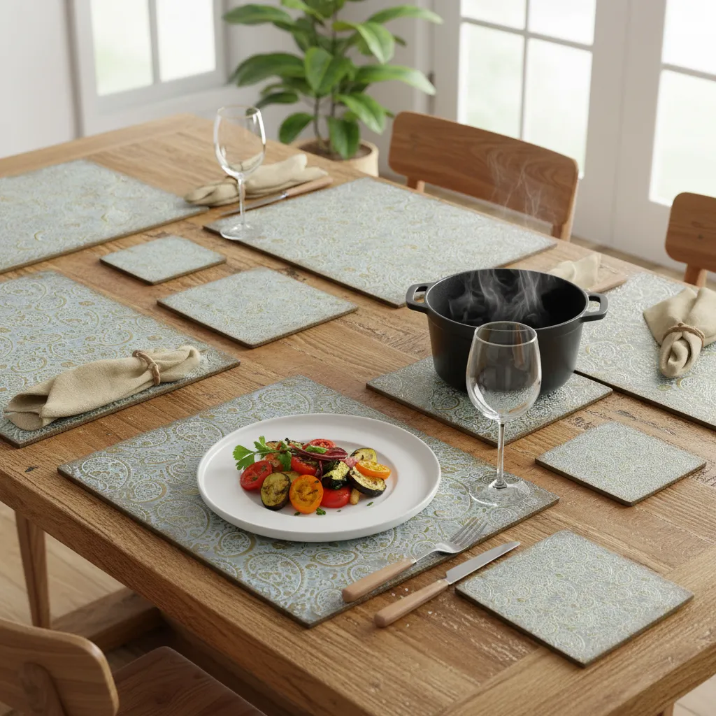 Handcrafted MDF Metal Embossed Placemat with Elegant Gold Paisley Pattern (16*12)