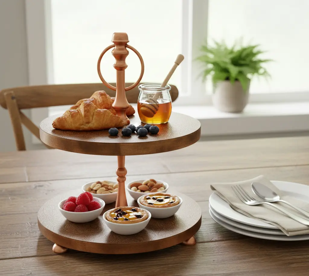 Copper Etched Two-Tier Serving Stand