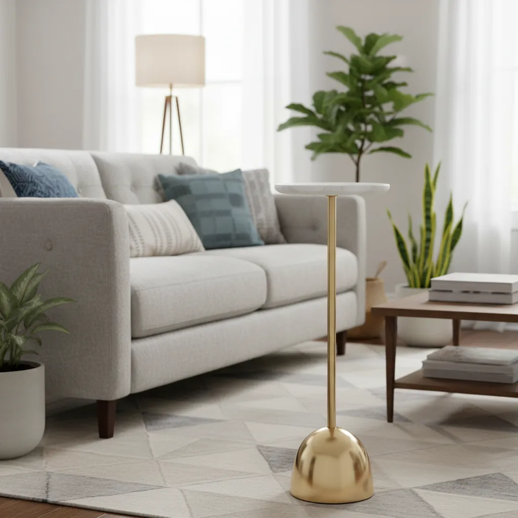 Modern White Marble & Polished Gold Accent Side Table (10*24)