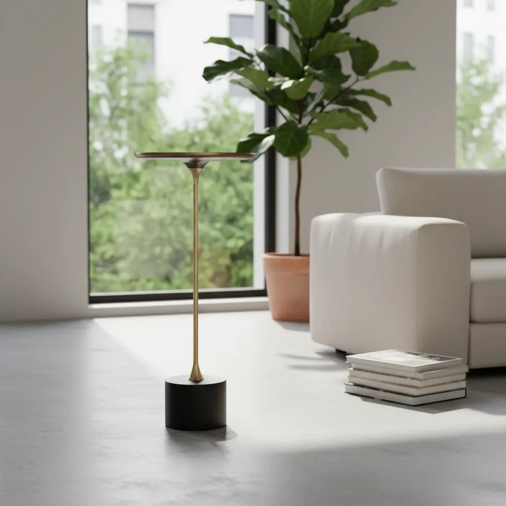 Elegant Circular Accent Table with Weighted Matte Black Base (10*24)