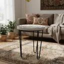 Modern Mandala Pattern Plant Stand with Robust Wooden Surface and Black Iron Hairpin Legs – Available in 3 Sizes