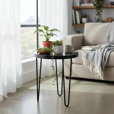 Modern Round Plant Stand with Elegant Floral & Bird Artwork, Smooth Enamel Coating