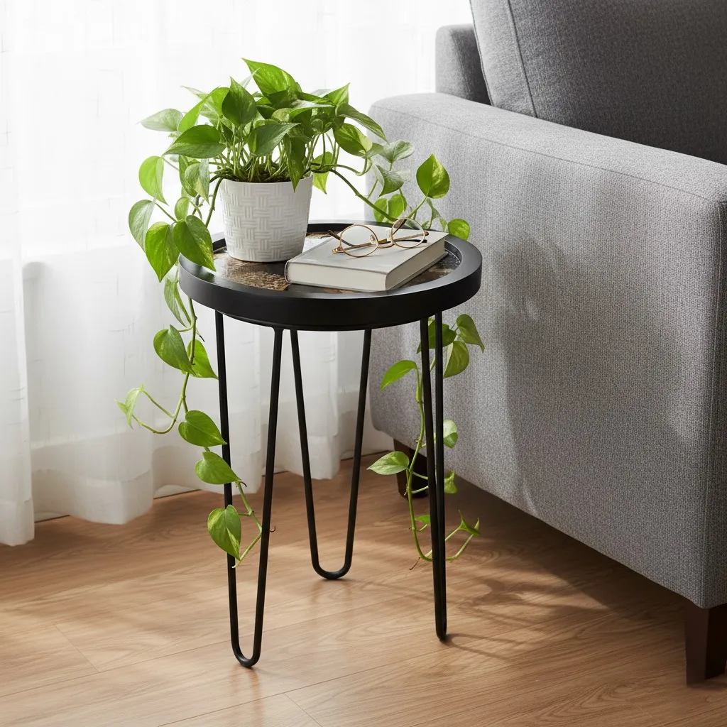 Decorative Botanical Side Table and Metal Indoor Pot Pedestal (10*15)
