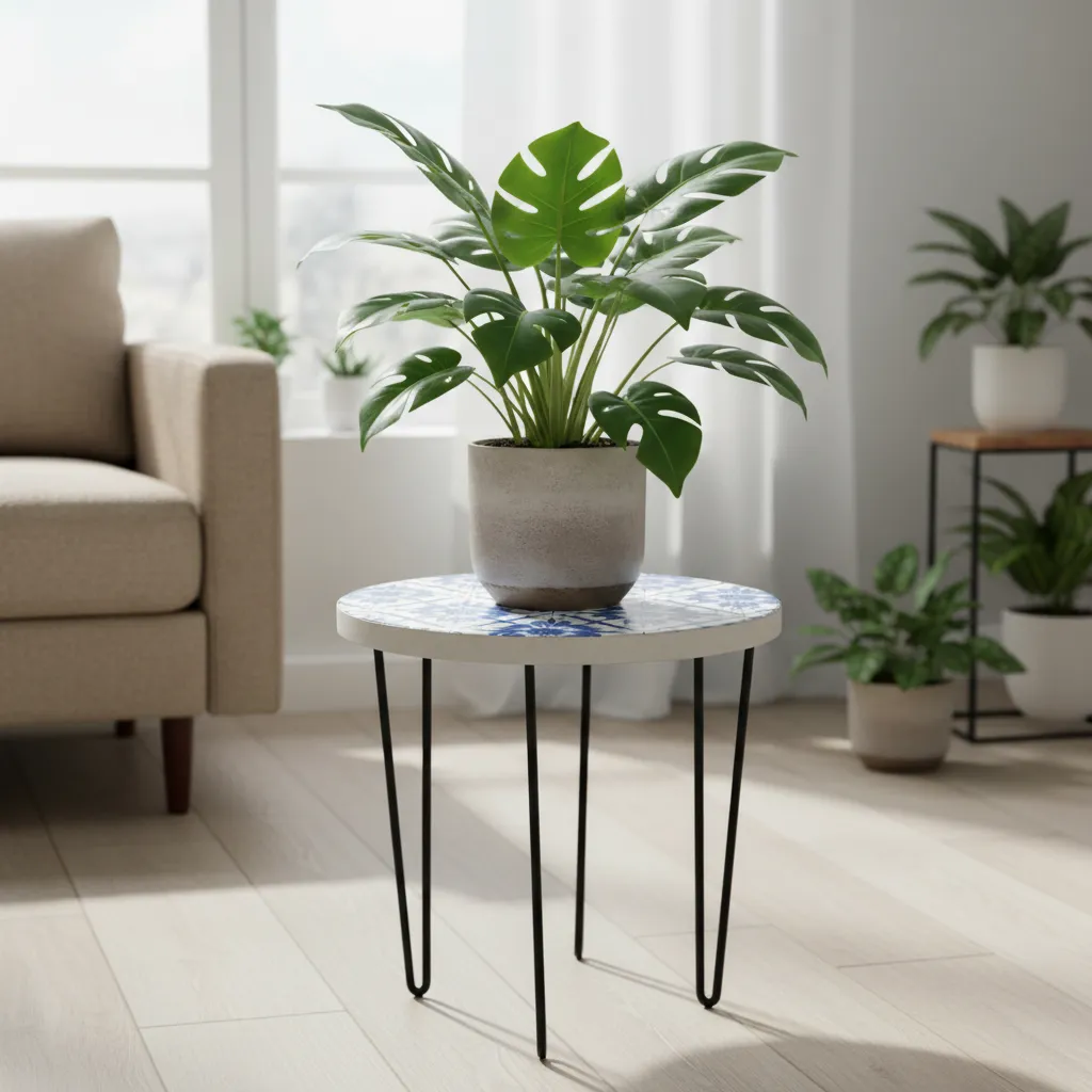 Boho-Chic Patterned Accent Table - Decorative Metal Plant Stand for Living Room and Indoor Spaces