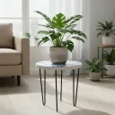 Boho-Chic Patterned Accent Table - Decorative Metal Plant Stand for Living Room and Indoor Spaces