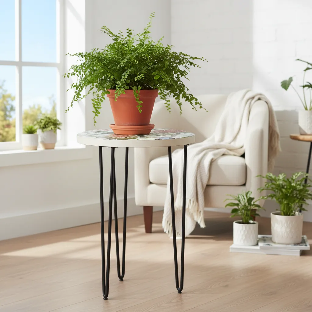 Vintage Bird & Botanical Nesting Side Table – Stable Metal Tripod Plant Display