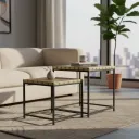 Industrial Modern Square End Tables with Hand-Etched Brass Tops