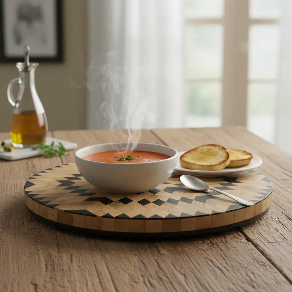 Rustic Chic Wooden Lazy Susan - Geometric Star Inlay (14inch(D))