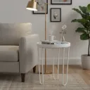 Handcrafted Round Side Table with Blue Floral Enamel Top and White Iron Hairpin Legs