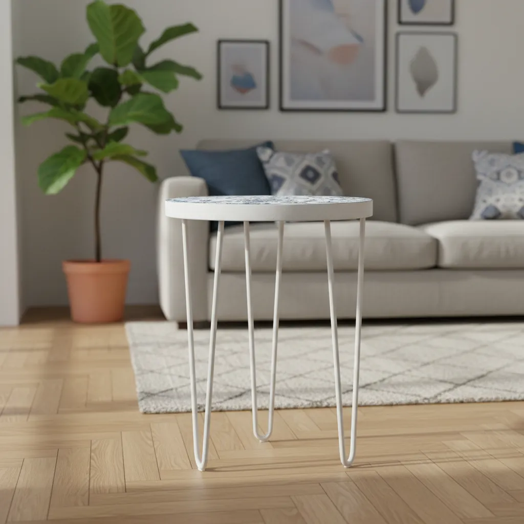 Hand-Painted Mandala Side Table with White Hairpin Legs (10*15)