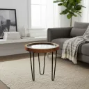 Decorative Ceramic-Style Accent Stool Enamel Top and Stable Metal Legs