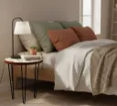 Round Nesting Side Table with Chinoiserie Bird Artwork & Black Iron Hairpin Legs