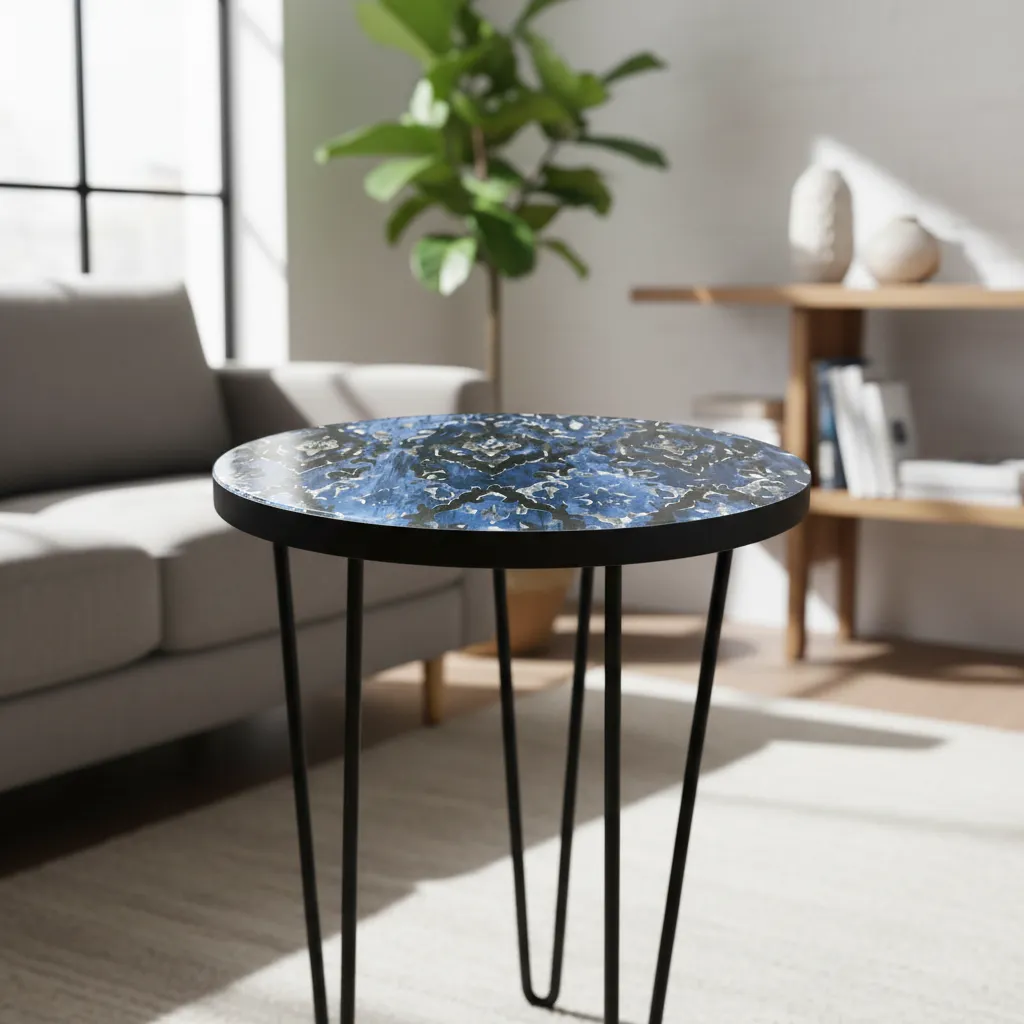 Artistic Blue & Black Patterned End Table - Set of 3 Sizes with Durable Glossy Finish (10*15)
