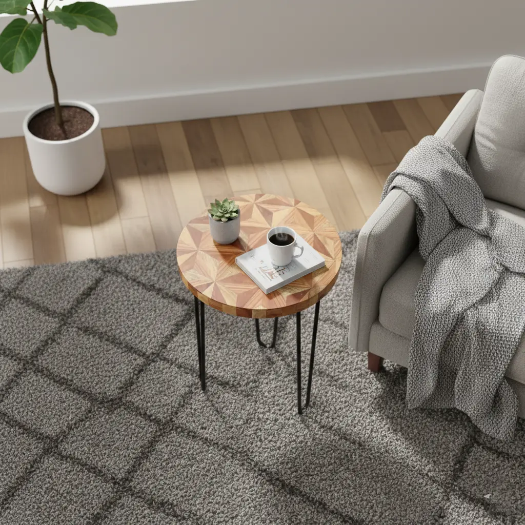 P7 Modern Geometric Mosaic Wood Accent Table with Hairpin Legs - Versatile Side/End Table, Available in 3 Sizes