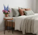 PP16 Enchanted Bird & Floral Enamel Top Wooden Side Table with Black Iron Hairpin Legs - 3 Sizes