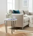 PP24 Bohemian Blue & White Tile Pattern Enamel Top Side Table with Black Iron Hairpin Legs - 3 Sizes