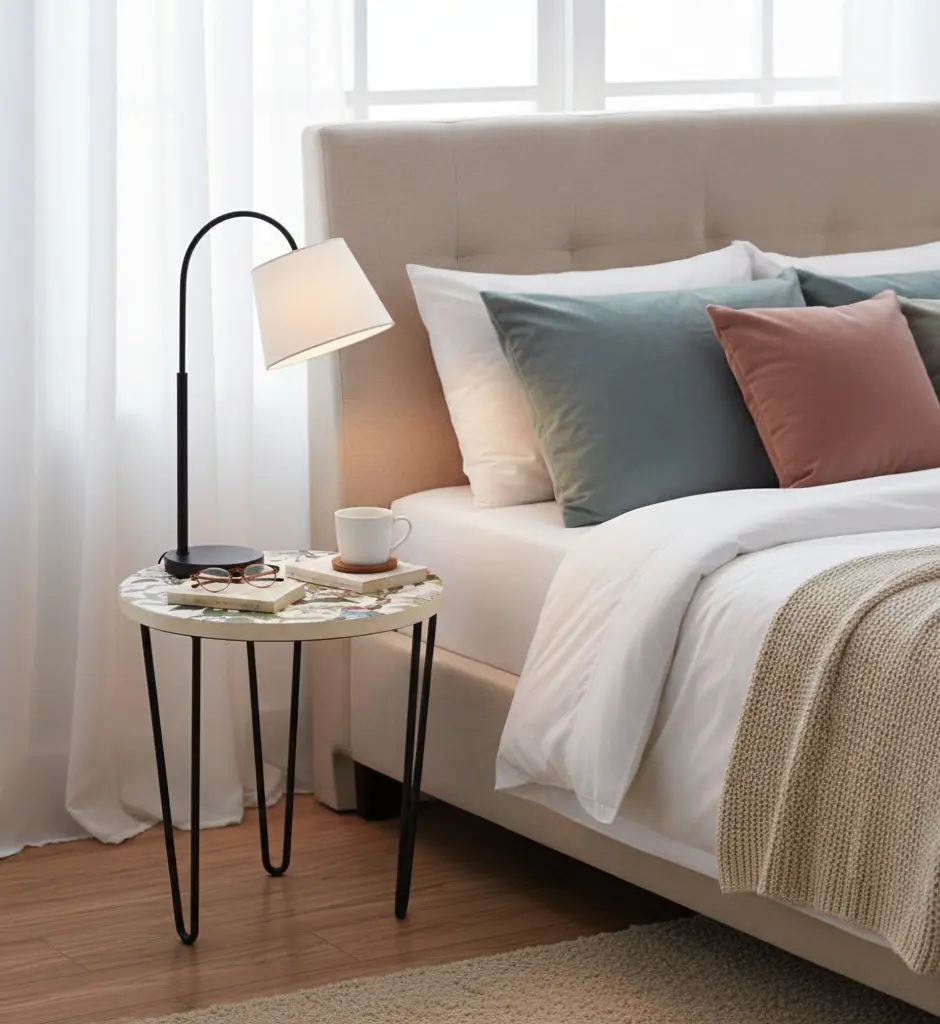 PP29 Chic Floral Bird Enamel Top Side Table with Black Hairpin Legs - 3 Sizes (14inch(D) * 18inch(H))