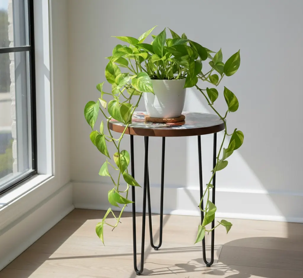 PP30 Exotic Floral and Bird Enamel Side Table with Black Hairpin Legs - 3 Sizes