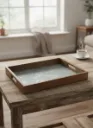 Luxury Wood Tray – Metal Embossed Motif Centerpiece for Coffee Tables