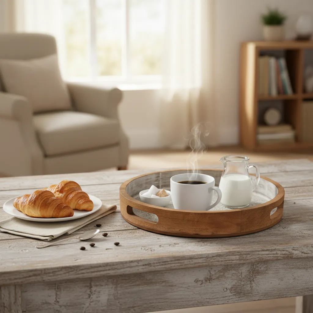Art Deco Inspired Tray – Geometric Metal Embossed Design in Natural Tones (10inch)