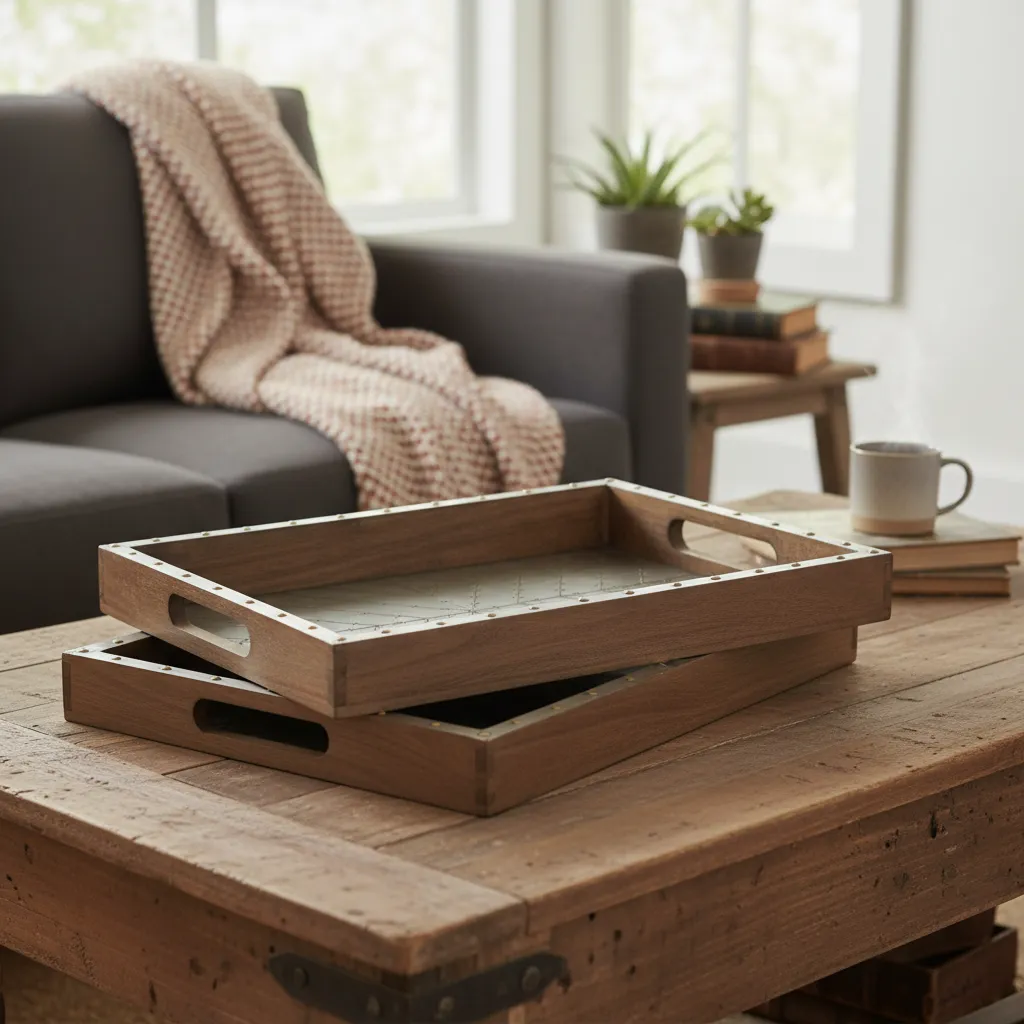 The "Sol" Metal Embossed Tray – Artisanal Wood & Natural Metal Embossed (14*10)