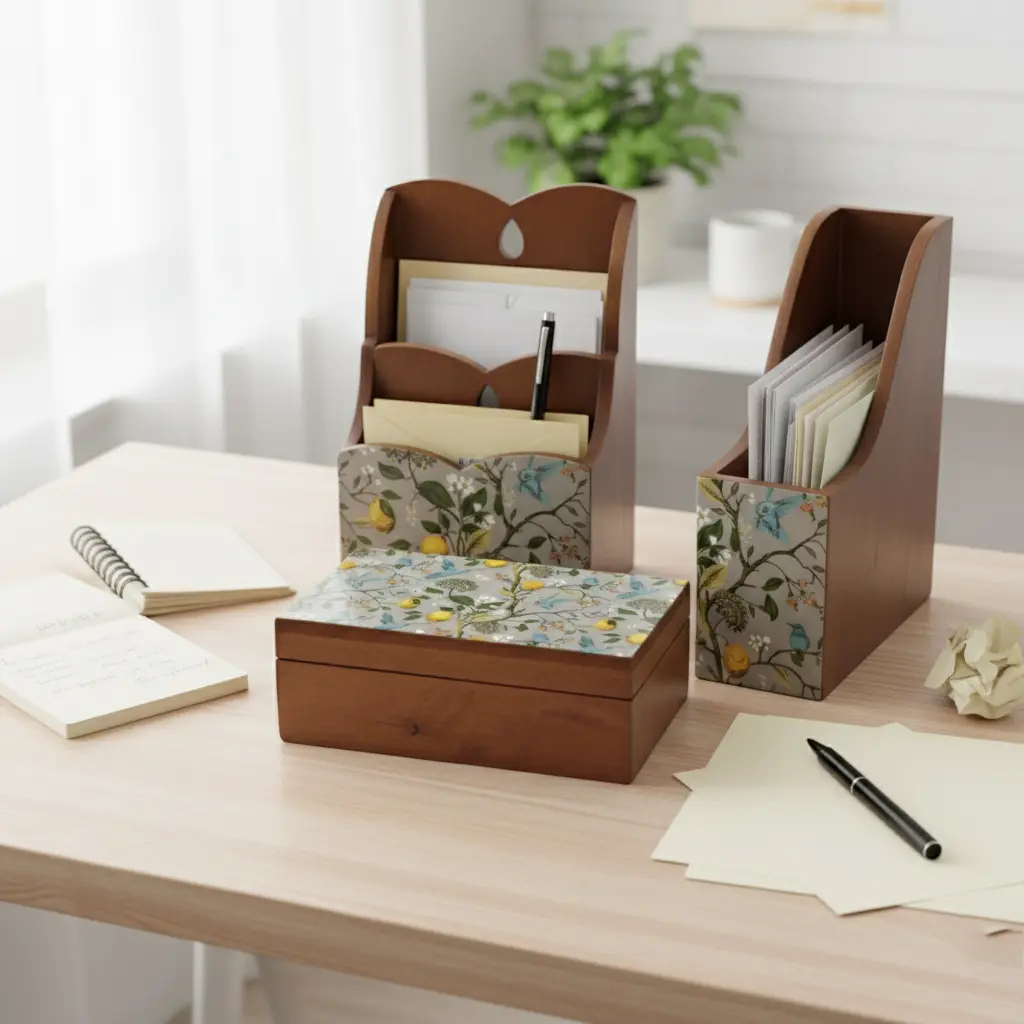Elegant Wooden Desk & Home Organizer Set (Magazine Rack)