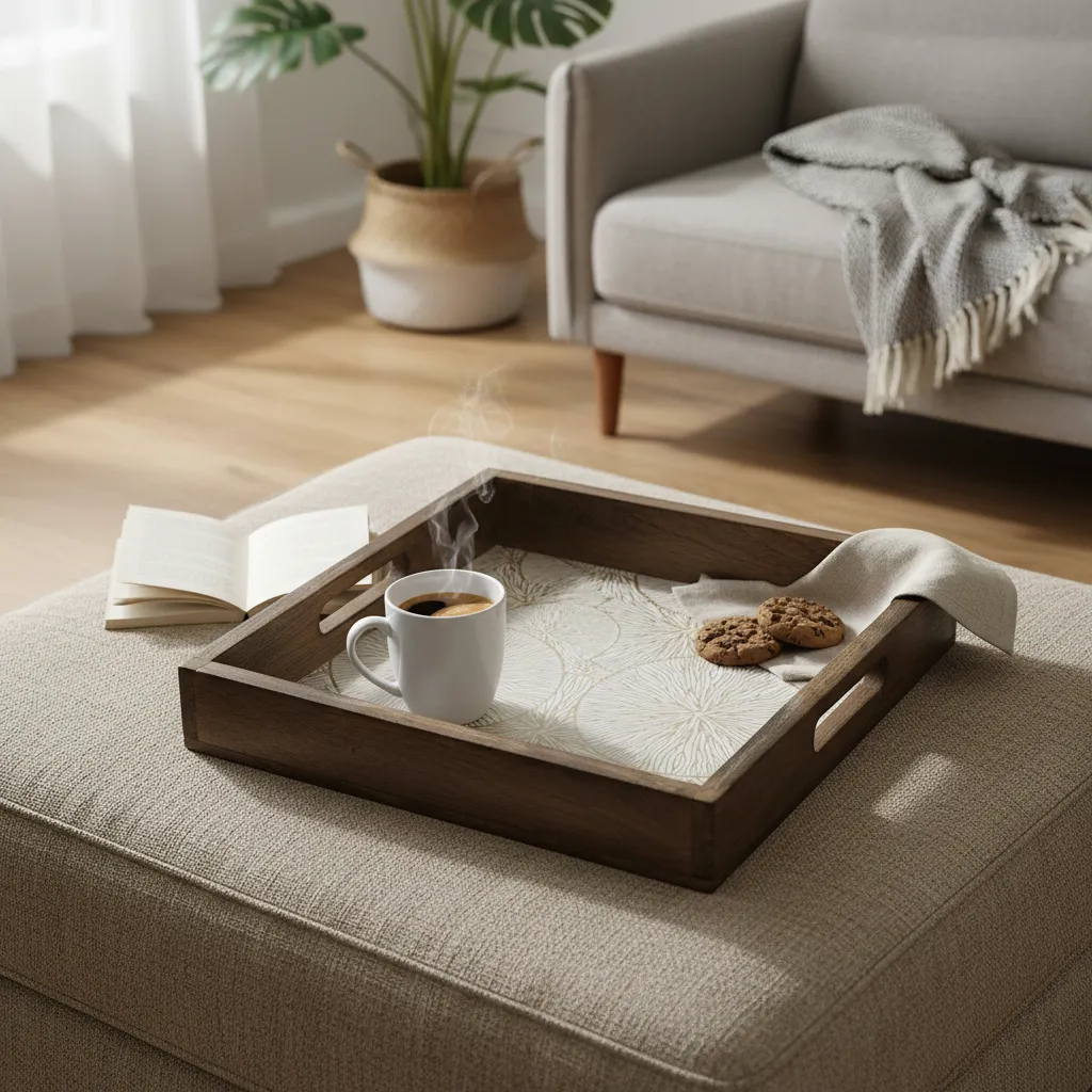 Handmade Indian Tray with Metal Embossed Pattern – Oak Wood Serving Platter