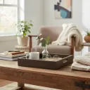 Sustainable Wood Serving Tray – Metal Embossed  Motif Breakfast in Bed Tray
