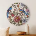 P27 Exotic Birds & Lush Peony Garden Round Wooden Wall Art