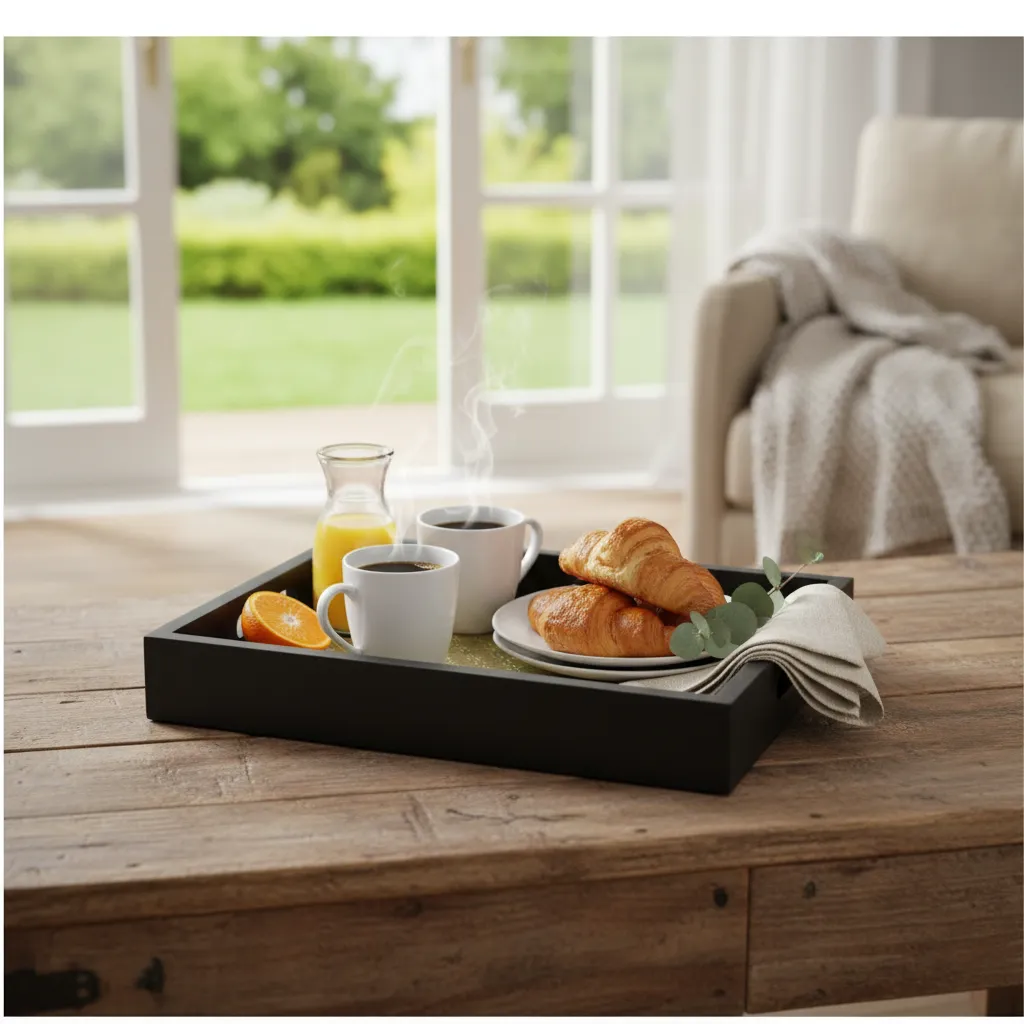 Nordic-Boho Metal Embossed Serving Tray – Light Oak Finish Decor (14*10)
