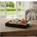 Nordic-Boho Metal Embossed Serving Tray – Light Oak Finish Decor